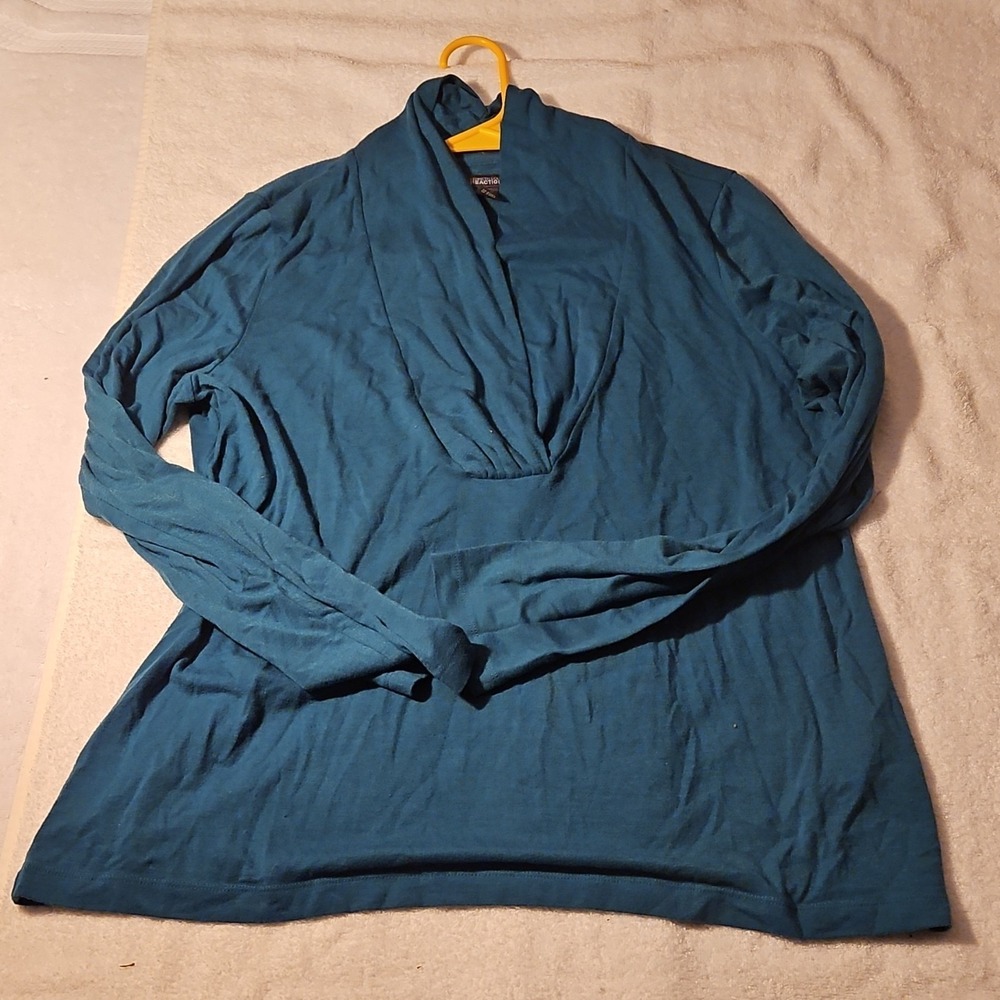 Kenneth Cole Reaction Teal Knit Cowl Neck Long Sleeve Women's Blouse Size XXL